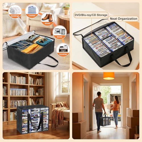 DVD Storage Bags 2-Pack, Holds 70 DVDs 90 Blu-rays 120 CDs, Highly Clear & Stackable Organizer for Video Game Cases, Movies, Music, Clothes, Pillows & Bedding - size: 2 * Regular Bags