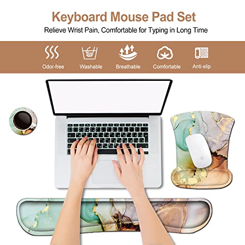 ArtSo Keyboard Wrist Rest+ Mouse Pad with Wrist Rest Support Ergonomic+ Coaster 3in1 Set, Non-Slip Base Memory Foam Mousepad Easy Typing Pain Relief, (Abstract Art Marble) - color: Abstract Art Marble
