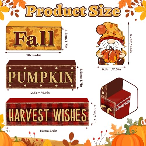 4 Pcs Fall Decorations for Home Thanksgiving Gnome Tiered Tray Decor, Fall Table Decor Farmhouse Rustic Wooden Gnome Pumpkin Block Sign Autumn Tabletop Centerpieces for Home Kitchen Indoor - style: Gnome