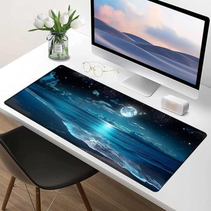 Moon Illuminating The Clear Blue Ocean Design Large Mouse pad,Large Extended Gaming Mouse Pad with Stitched Edges,Non-Slip Natural Rubber Base,Waterproof Computer Mouse Pad Keyboard Mat - color: D4