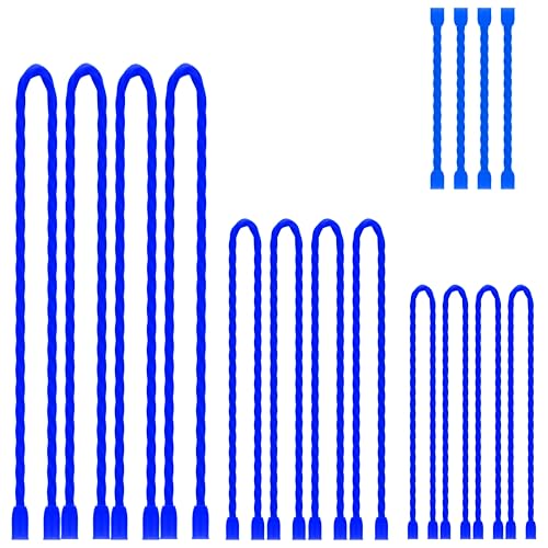 16Pcs 3-24Inch Silicone Cable Ties Reusable Steel-Core Silicone Twist Colorful Cable Tie Straps for Bundling and Organizing, Bendable Holder Strap for Indoor and Out All Purpose, Blue - color: Blue, size: 3-24 Inch