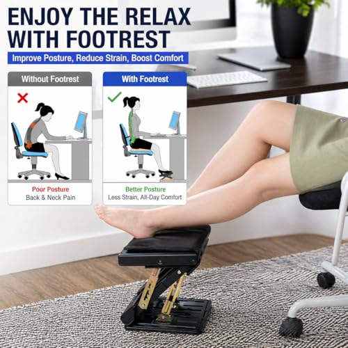 Foot Rest for Under Desk at Work 4-Level Height Adjustable, Ergonomic Foldable Footrest for Office, Gaming,Computer, Soft & Removable Pad Desk Foot Stool Suitable for All Seasons(Brown) - color: Brown