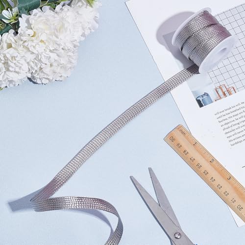 UNICRAFTALE 16.4ft 0.39" W Braided Sleeving Braid Stainless Steel Cable Wire Shielding Sleeve Ground Straps Protection Flat Metal Mesh Flexible Expandable Scalable Ribbon Wire for Protect Cable - size: 5m x 10mm