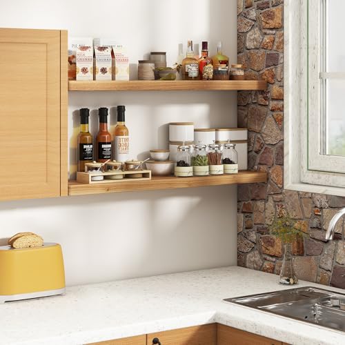 Floating Shelves 40"W x 8"D, Solid Elm Wood Shelves for Wall, 8 Inch Deep Floating Shelves for Home Storage & Display, Rustic Wooden Bathroom Shelves 40 Inch Long, Set of 2, Heavy-Duty Bookshelf - color: Usa-sourced Elm Wood, size: 40"W x 8"D