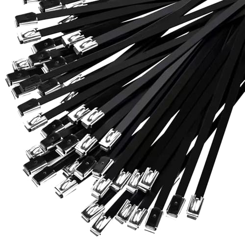 100PCS 11.8" Black Epoxy Coated Metal Zip Ties, Heavy Duty Self-Locking Stainless Steel, Corrosion Resistant for Harsh Environments, Ideal for Machinery, Vehicles, Farm, Cable & Pipe Binding - color: 100 Pcs