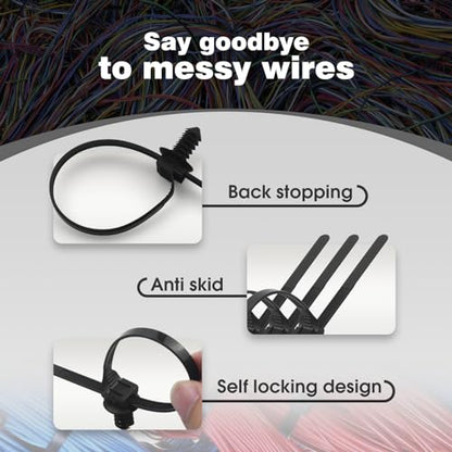 50PCS Push Mount Cable Zip Tie 8.3 x 0.2 inch Self Locking Cable Strap Push Mount Cable Ties Nylon Car Mount Wire Tie Car Fastener Cable Clips Wraps for Indoor Wire Tying - size: 50 Pcs