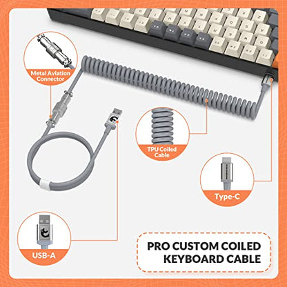 ZIYOU LANG RK-T8 Wired 65% Mechanical Gaming Keyboard with RGB LED Backlit Anti-ghosting TKL Mini 68 Key Custom Coiled C to A Cable Tactile Blue Switch for PS4 PS5 Xbox PC Mac Gamer(Dark Gray/White) - color: Dark Gray White, size: 65% Keyboard