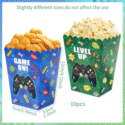 10Pcs Video Game Popcorn Boxes Level Up Candy Goodie Boxes Gaming Party Favors Gift Bags Video Game Birthday Party Supplies Baby Shower Decorations