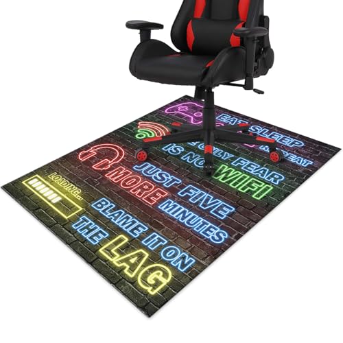 Gaming Chair Mat for Carpet Hardwood Tile Floor,36"x48" Gaming Rug for Gaming Room, Under Desk Non Slip Gamer Rug,Low-Pile Game Room Rug,Rubber Backing Large Gaming Chair Floor Mat,Printed Neon - color: Printed Neon