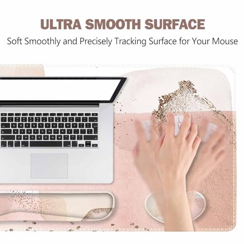 ToLuLu Extended Gaming Mouse Pad, Memory Foam Ergonomic Keyboard Mouse Wrist Rest Support Set, Large Desk Mat with Stitched Edges, Non-Slip Base Mousepad for Home Office Game Study, Pink Gold - color: Pink Gold