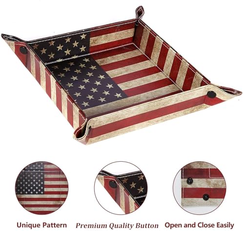 Valet Tray Desktop Storage Organizer, Vegan Leather Catchall Bedside Vanity Tray Nightstand Caddy Holder for Remote Controller, Watch, Keys, Phone, Wallet, Sunglasses, Jewelry - Flag - color: Flag Design