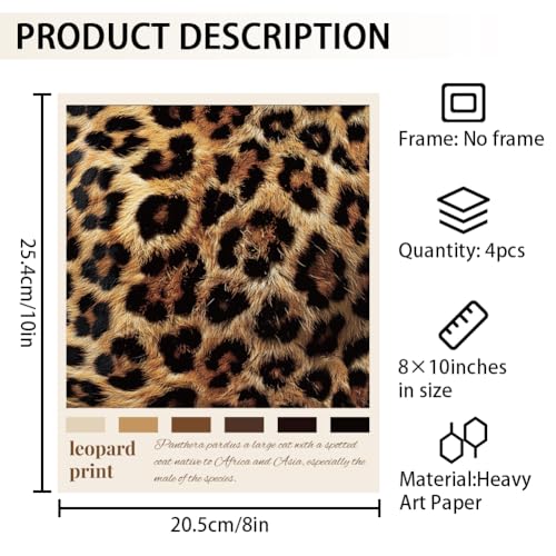 CRAFTYMELODY Trendy Leopard Wall Art Prints Set of 4 Funky Poster Wall Decor Street Art Home Artworks for Library Gallery Living Dining Room Bedroom Bathroom Home Decoration 8x10 Inch Unframed - color: Leopard
