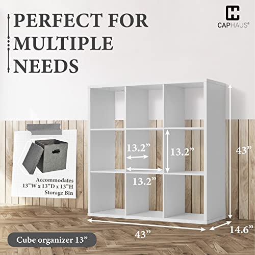 Fencer Wire 13-Inch Cube Storage Organizer Shelf, with Extra Thick Exterior Edge, Room Open Storage Shelf Divider, Bookcase, 6-Cube / 8-Cube / 9-Cube, Colors Available in Rustic Grey Oak and White - color: White, size: 9 Cube