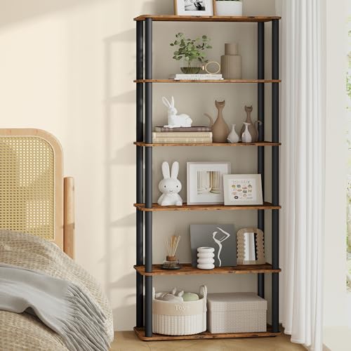VASAGLE Superfast Toolless Assembly, 6-Tier Shelf for Living Room, Standing Shelf, Bookshelf, Bedroom, Kitchen, 9.4 x 23.6 x 68.3 Inches, Rustic Brown and Ink Black ULLS166K01 - color: Rustic Brown + Ink Black, size: 6 Tiers (23.6"W)