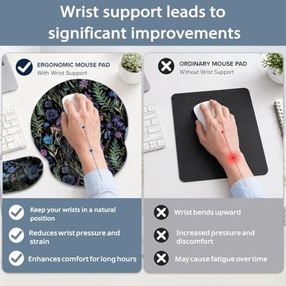 Flowers Herbs Wrist Rest Mouse Pad and Keyboard Support Set,Wildflowers 3 in 1 Ergonomic Memory Foam Mousepad with Non Slip Base, Gaming Mouse Pad for Office and Home - color: Flowers Herbs Wildflowers