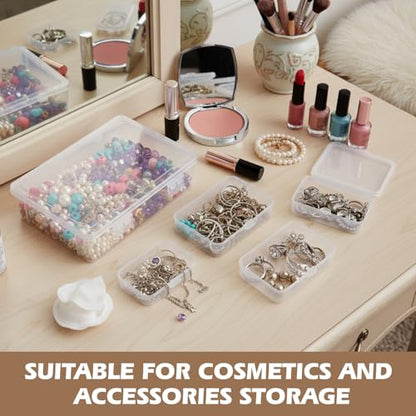SATINIOR 24 Packs Small Clear Plastic Beads Storage Containers Box with Hinged Lid for Storage of Small Items, Crafts, Jewelry, Hardware(Multiple Sizes) - size: Multiple Sizes