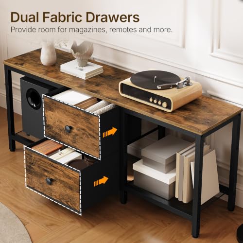 TV Stand for TVs up to 55", Entertainment Center with 2 Fabric Drawer | Media Console with Shelves, 2-Tier Media Console Table with Wooden Shelves, Television Stands for Living Room, Bedroom - color: Rustic Brown