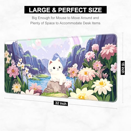 Desk Pad, 32" x 16" XXXL Extended Large Gaming Mouse Pad, Desktop Decor Desk Mat, Men Women Office Supplies and Accessories, Cute Anime Mouse Mat for Laptop & Keyboard, Cute Cat - color: Anime Cute Cat
