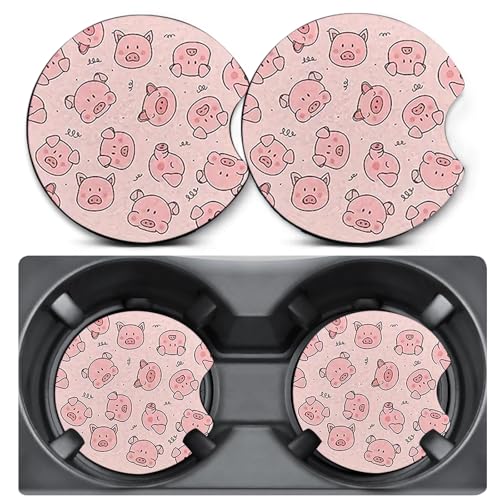2 Pack Pink Pig Car Coasters for Cup Holders,Neoprene Anti Slip Mat | 2.75" Universal Size,Auto Rubber Drink Coasters Decor Car Accessories Interior Pink Pig Gifts for Women Men - color: Pig-Pink
