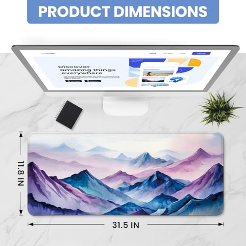 Large Mouse Pad for Desktop, Cute Desk Mat Pad Protector for Work & Gaming, Aesthetic Pretty Anti-Slip Laptop Blotter Cover for Office School Home Supplies, Distant Peaks, 31.5" x 11.8" - color: L-Distant Peaks, size: 31.5L x 11.8W inches