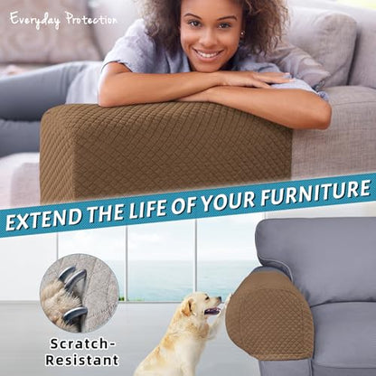 Roytub Couch Arm Covers, Sofa Arm Covers, Stretch Armrest Cover for Sofas, Armchair, Loveseat, Recliner, Sofa armrest Cover, Arm Chair Covers Set of 2 (Medium, Coffee) - color: Coffee, size: M - 17.5"(D) × 6.3(W) × 8.2(H)