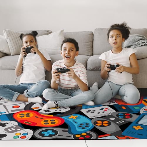 Game Area Rug Teen Boys Carpet, 3D Gaming Rugs Gamepad Controller Mat for Boys Girls Bedroom Playroom, Non-Slip Gamer Rugs Children Gaming Area Rugs (79" x 59", Blue) - color: Blue, size: 4'11" x 6'7" (Rectangular)