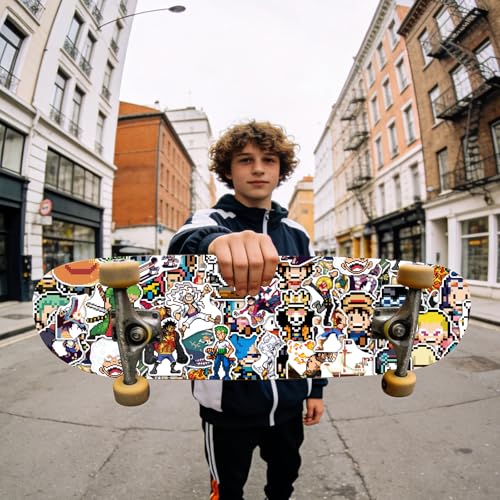 Pounchi Cool Pixel Anime Stickers (100 Pcs) | Anime Gaming PVC Sticker, Gifts for Laptop Water Bottle Skateboard Party Supplies Decorations Teens Kids