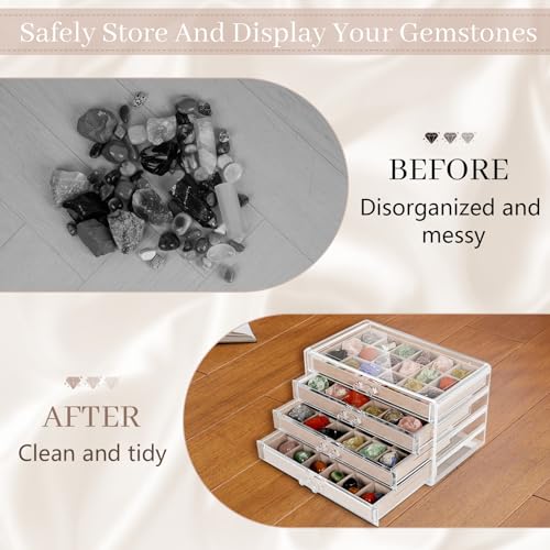 Bfttlity Acrylic Rock Display Case, 72 Grids Rock Collection Box for Kids, Clear Display Cases for Stones Collectibles Gemstone Crystals Storage Boxes (72 Grids) - size: 72 Grids