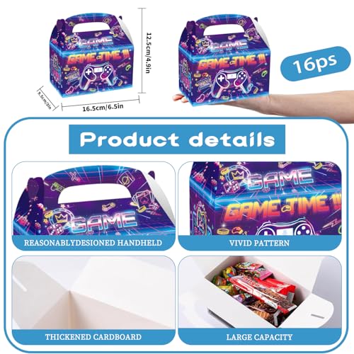 16 Pieces Video Game Party Boxes Gamer Party Favor Goodies Treat Boxes Bags for Video Game On Gaming Birthday Party Decorations Supplies - color: Back-16game-box