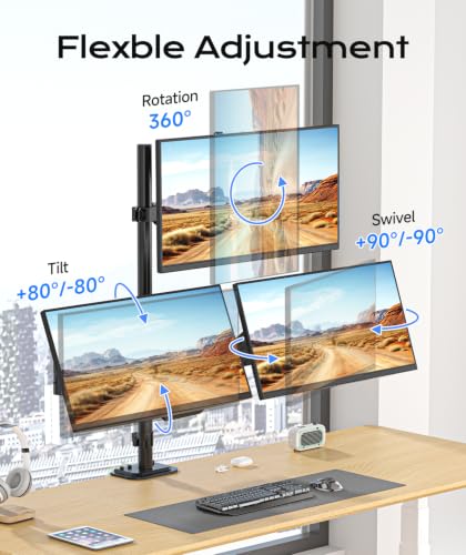 Pholiten Triple Monitor Mount, 3 Gas Spring Monitor Arms for Up to 32 inches Screens, Fully Adjustable Heavy Duty Triple Monitor Mount with Cable Management, Each Arm Holds 22 lbs - style: oversized 3 monitor mount