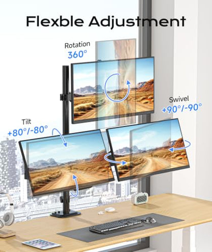 Pholiten Triple Monitor Mount, 3 Gas Spring Monitor Arms for Up to 32 inches Screens, Fully Adjustable Heavy Duty Triple Monitor Mount with Cable Management, Each Arm Holds 22 lbs - style: oversized 3 monitor mount