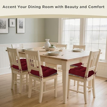 AddGrace Chair Cushions for Dining Chairs Set of 1 Kitchen Seat Cushions with Ties and Non Slip Backing Tufted Indoor Seat Pad for Kitchen Dining Room 18" x 17" x 3" Burgundy - color: Burgundy
