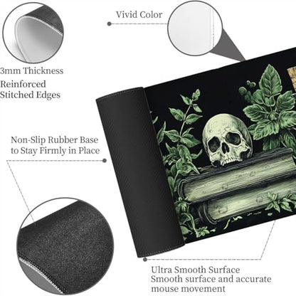 SkullPotion Mouse Pad Large Dark Academia Potion Herb Botanical Witchcraft XL Mouse Pad Large Mousepad Extended Laptop Keyboard Mat Gaming Desk Pad Mouse Mat 31.5x11.8 Inch - color: SkullPotion