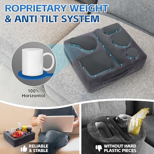 G GOOD GAIN Couch Cup Holder Pillow-Sofa Cup Holder Cozy Buddy | Bed Drink Caddy Holds Tablet, Remote, Snacks | Waterproof Anti-Spill Sofa Beverage Tray for Car, Park, Beach, Picnic, Boat, RV(Grey) - color: Gray, size: 12.5 x 9.5 inches