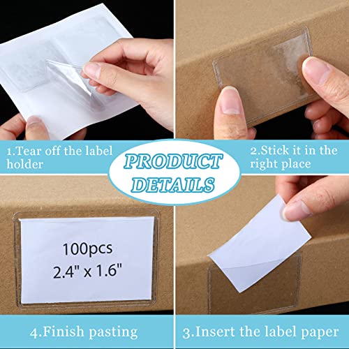Jeyiour 100 Pcs Label Holders Adhesive Nameplate Pockets Storage Bin Labels Index Card Holder Shelf Plastic Peel Stick for Classroom Supermarket Bookshelf Library Student Box Drawer (2.4 x 1.6 Inch) - size: 2.4 x 1.6 Inch