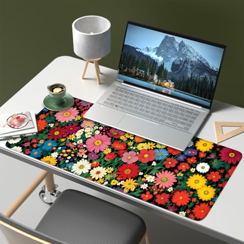 Mouse Pad, Large Anti-Slip with Stitched Edges Desk Mat Desktop Laptop Computer Desk Keyboard Mat,Table Protector Blotter Mat (Flower, 31.5" x 11.8") - color: Flower, size: 31.5" x 11.8"