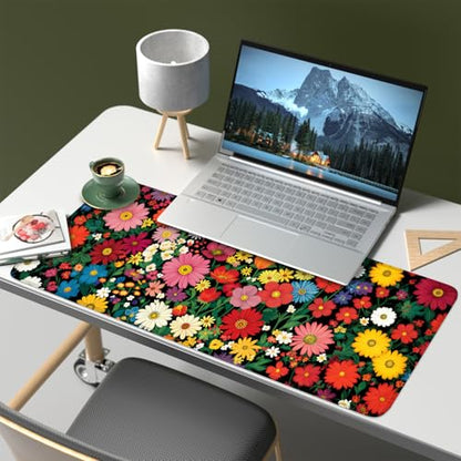 Mouse Pad, Large Anti-Slip with Stitched Edges Desk Mat Desktop Laptop Computer Desk Keyboard Mat,Table Protector Blotter Mat (Flower, 31.5" x 11.8") - color: Flower, size: 31.5" x 11.8"