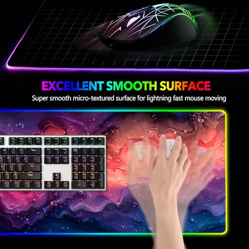 AIMSA Extra Large RGB Gaming Mouse Pad with 14 Light Modes, Extended LED Mouse Pad, Anti-Slip Rubber Base, Computer Keyboard Mousepad Mat, Abstract Purple Marble - color: Abstract Purple Marble