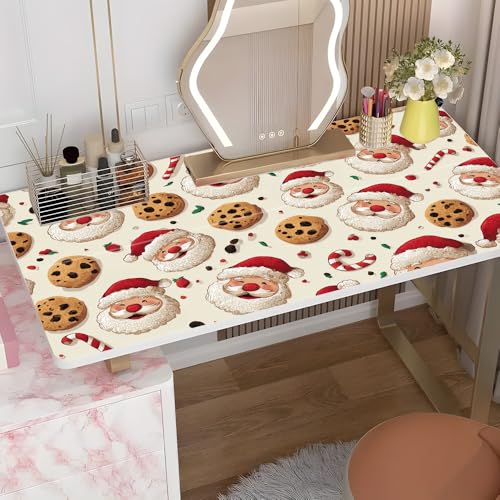Cute Santa Cookie Desktop Sticker 39.37x23.62In, Funny Santa Face Pattern Desk Decal, Easy Clean Table Surface Sticker, Fun Holiday Home Decor - color: Colorful207