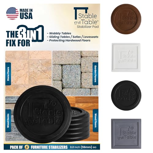 Stable the Table-6 Pack-Black Round, Furniture Leveler & Riser, Anti-Slip Sofa Gripper for Hardwood Floors, Floor Protector, Stacking Furniture Pad, Bed, Desk, Couch, Table Stabilizer, Made in USA - color: Black Round