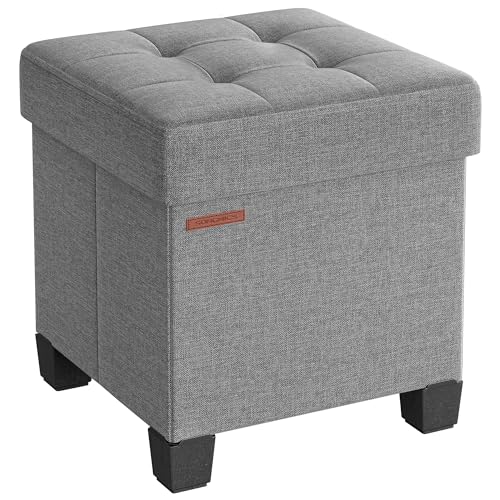 SONGMICS Storage Ottoman, Small Ottoman Foot Rest with Legs, 15 x 15 x 15.7 Inches Foot Stool, Load up to 660 lb, for Living Room, Bedroom, Dorm, Dove Gray ULSF014G02 - color: Dove Gray, size: 15"D x 15"W x 15.7"H
