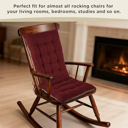 AddGrace Non-Slip Rocking Chair Cushion Extra Large Linen Thick Chair Pads Durable High Back Seat Cushions with Ties Set of 2 Burgundy - color: Burgundy