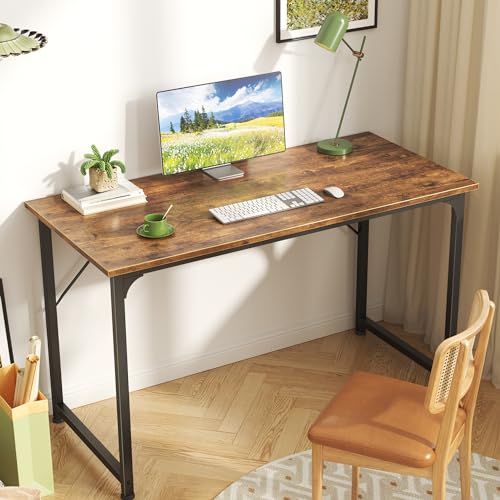 Huuger Computer Desk, 40 Inch Office Desk, Gaming Desk with Storage, Writing Desk Work Desk for Home Office, Study, Modern Simple Desk, Large Legroom, Metal Frame, Rustic Brown - color: Rustic Brown, size: 40inch
