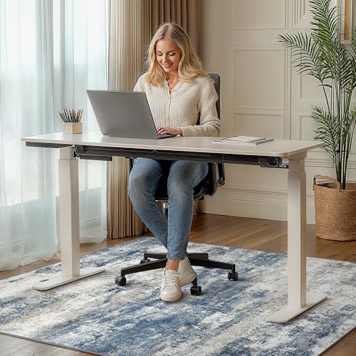 Office Chair Mat for Hardwood Tile Floor, Abstract 36"X 60" Desk Mats for Office Chair on Rolling Chairs Carpet, Desk Anti-Slip 1/5" Thick Rug for Computer Chair, Thin Low-Pile Floor Mat, Navy Beige - color: Navy Beige, size: 36"x60"
