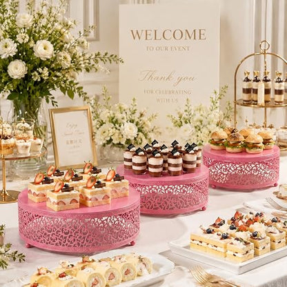 3-Piece Metal Cake Stand Set, Round Buffet Risers (8 to 12 Inch) – Sturdy Dessert Cupcake Pastry Candy Plate Stands for Wedding, Birthday Party & Event (3P-Pink) - color: Pink, size: 3P-Round(8IN to 12 IN)