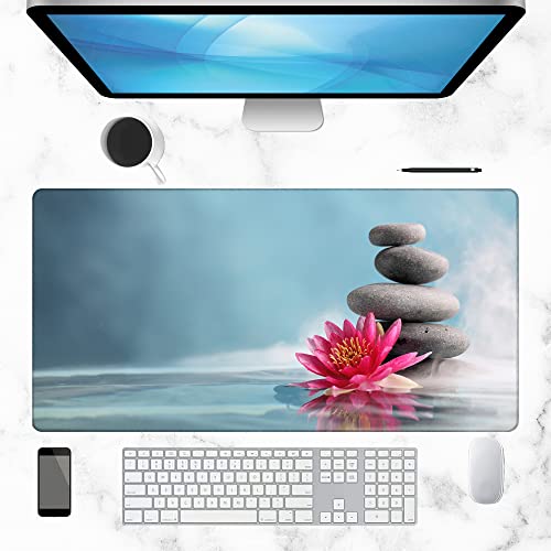 Zen Stone Spa Gaming Desk Mat Large,Water Lily Extended Mousepad,Non-Slip Rubber Mouse Pad Stitched Edges,Desktop Decorative Accessories for Home Office 31.5" x 15.7" - color: Water Lily Zen Stone Spa
