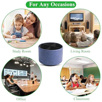 Round Leather Art Supply Organizer,Remote Control Holder,360 Degree Spinning,Multi-Functional Pencil Holder,4 Compartments Desktop Stationary Organizer(1-Carved Dark Blue) - color: 1-Carved Dark Blue