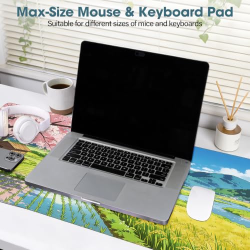 Large Desk Pad 31.5x15.7 Inch - Extended XXL Mouse Pad with Stitched Edges, Non Slip Rubber Base, Waterproof for Office and Gaming, Farmland - color: Farmland, size: 31.5" x 15.7"