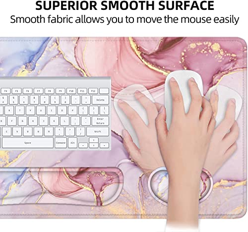LATEEFAH Desk Mat, Mouse Pad with Wrist Rest, 4-in-1 Large Mouse Pads for Desk, Ergonomic Mouse Pad and Keyboard Wrist Rest Gaming Keyboard Mat for Office, Home - color: 4Pcs-Pink Marble