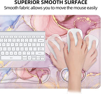 LATEEFAH Desk Mat, Mouse Pad with Wrist Rest, 4-in-1 Large Mouse Pads for Desk, Ergonomic Mouse Pad and Keyboard Wrist Rest Gaming Keyboard Mat for Office, Home - color: 4Pcs-Pink Marble